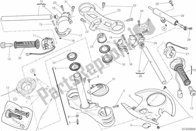 Tutte le parti per il Semimanubri - Ammortizzatore Di Sterzo del Ducati Superbike 959 Panigale ABS USA 2019